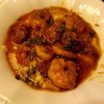 shrimp and grits with crawfish sausage